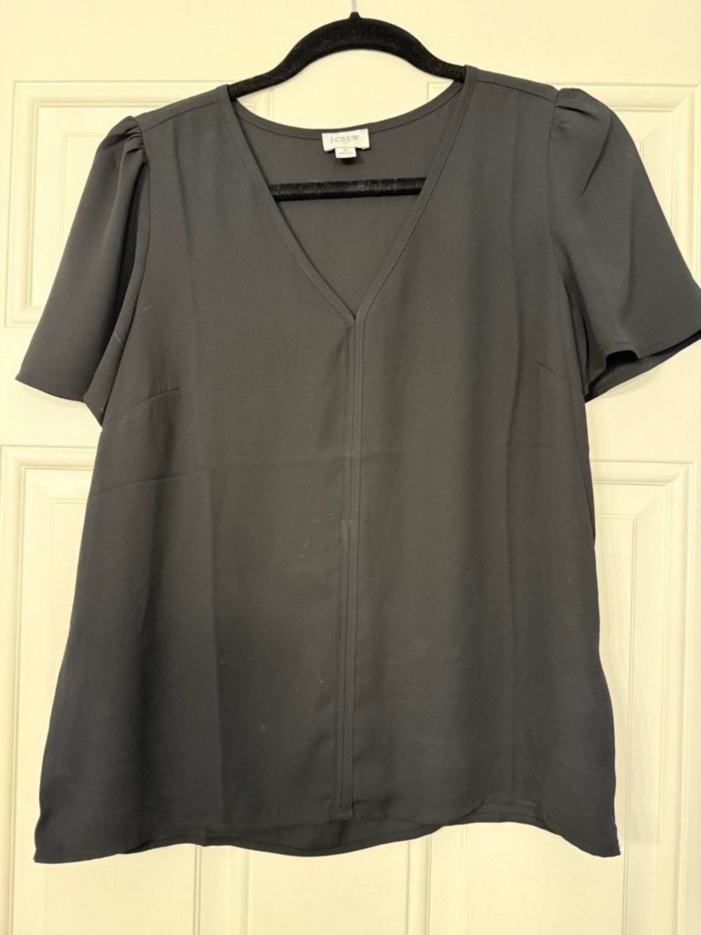 J. Crew Charcoal V-Neck Short Sleeve Blouse